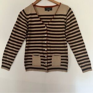 P. Luca Milano Y2K Women's Striped Office Casual Cardigan - Tan and Brown Size L